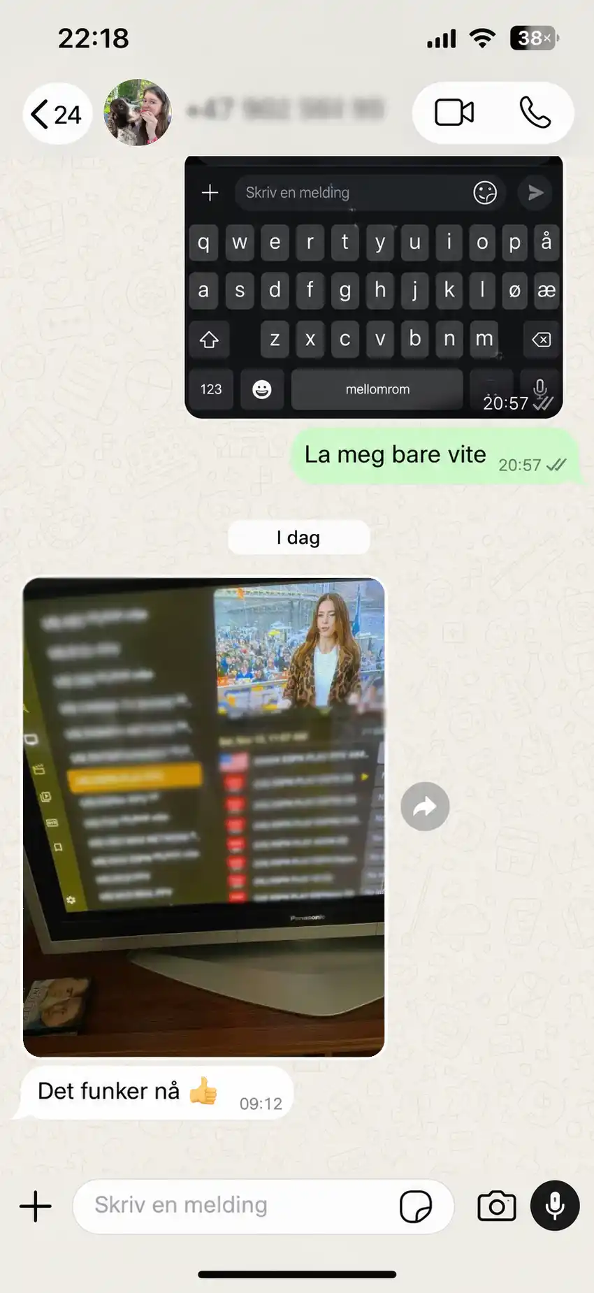 WhatsApp-melding fra kunde 6 om IPTV Norge